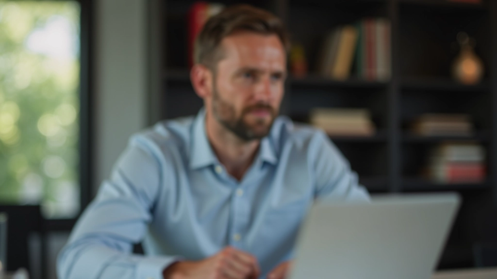 Muž ve věku 35 let sedí u počítače a studuje grafické podklady o fondech