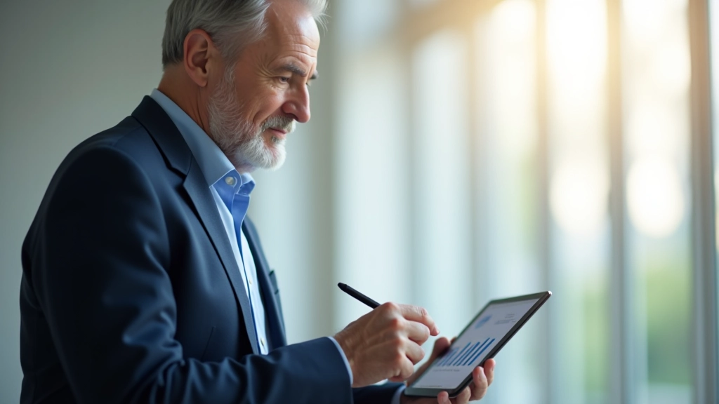 Důchodce a finanční poradce se dívají na graf v kancelářském prostředí